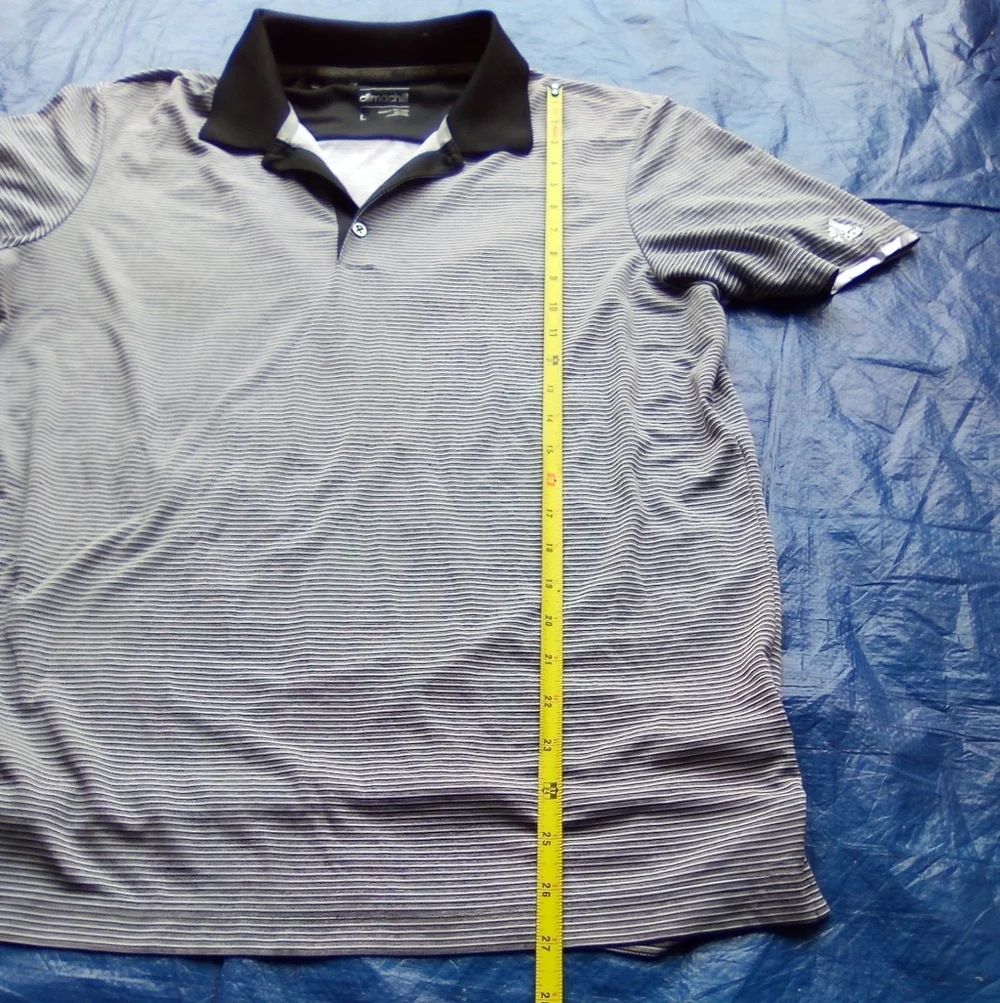 Men's Black and Gray Striped Polo Shirt